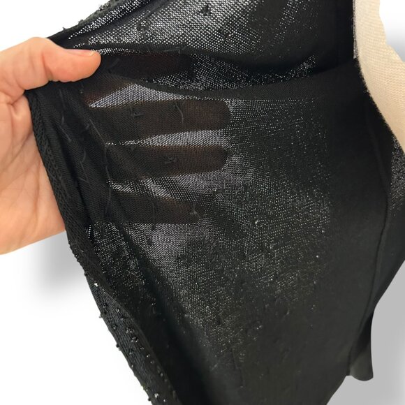 Eileen Fisher Black Semi Sheer Cotton Blend Beaded Open Front Cardigan Sz PL - Picture 7 of 10